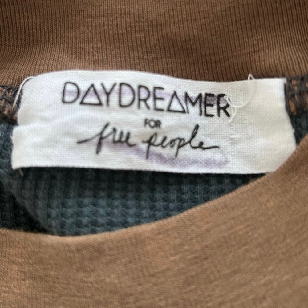 Free People Daydreamer Graphic Thermal Top Waffle Knit Brown Blue 3/4 Sleeve XS - Picture 5 of 8